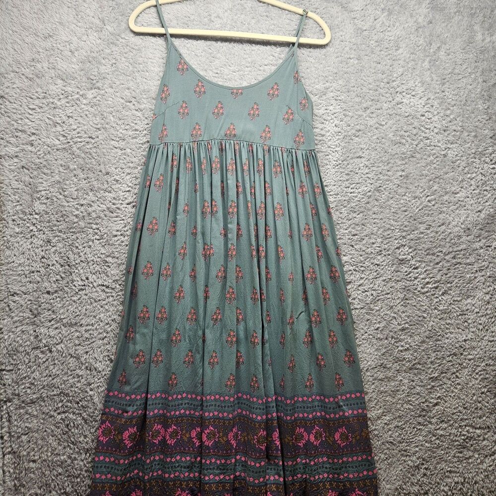 NATURAL LIFE Teal Maxi Dress with Pink Floral Border